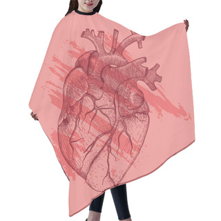 Personality  Vector Realistic Heart With Red Brush Strokes . Anatomy Human Organ Image For Black And White Hipster T-shirt Print Hair Cutting Cape