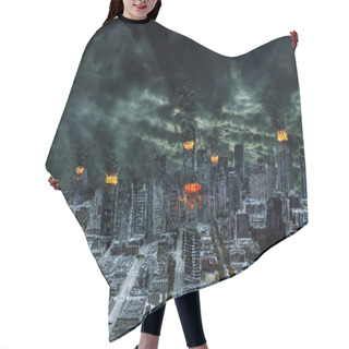 Personality  Cinematic Portrayal Of Destroyed City With Copy Space Hair Cutting Cape