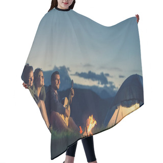 Personality  Three Friends Camping With Fire On Mountain At Sunset Hair Cutting Cape
