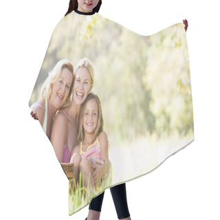 Personality  Grandmother With Adult Daughter And Grandchild On Picnic Hair Cutting Cape