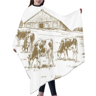 Personality  Cows Grazing On Meadow. Hand Drawn Illustration. Hair Cutting Cape