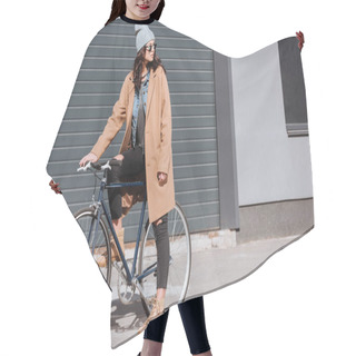 Personality   Woman In Autumn Outfit Sitting On Bicycle Hair Cutting Cape
