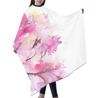 Personality  Watercolor Single Pink Cherry Sakura Tree Isolated Hair Cutting Cape