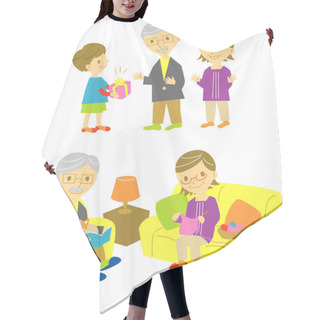Personality  Gift For Grand Paraents, Old Couple On Sofa Hair Cutting Cape