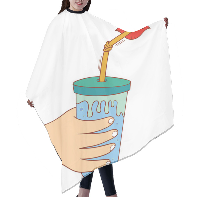 Personality  drinking a cup of juice hair cutting cape