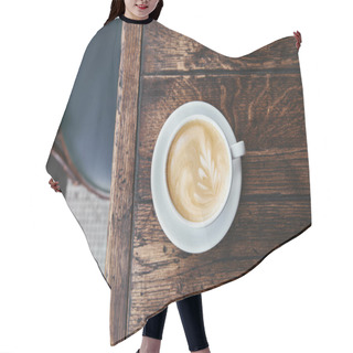 Personality  Top View Of Cup Of Coffee With Latte Art On Rustic Wooden Table Hair Cutting Cape