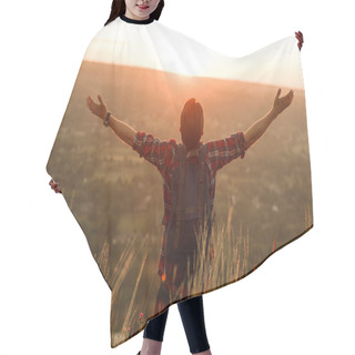Personality  Man Enjoying Freedom While Traveling In Nature Hair Cutting Cape