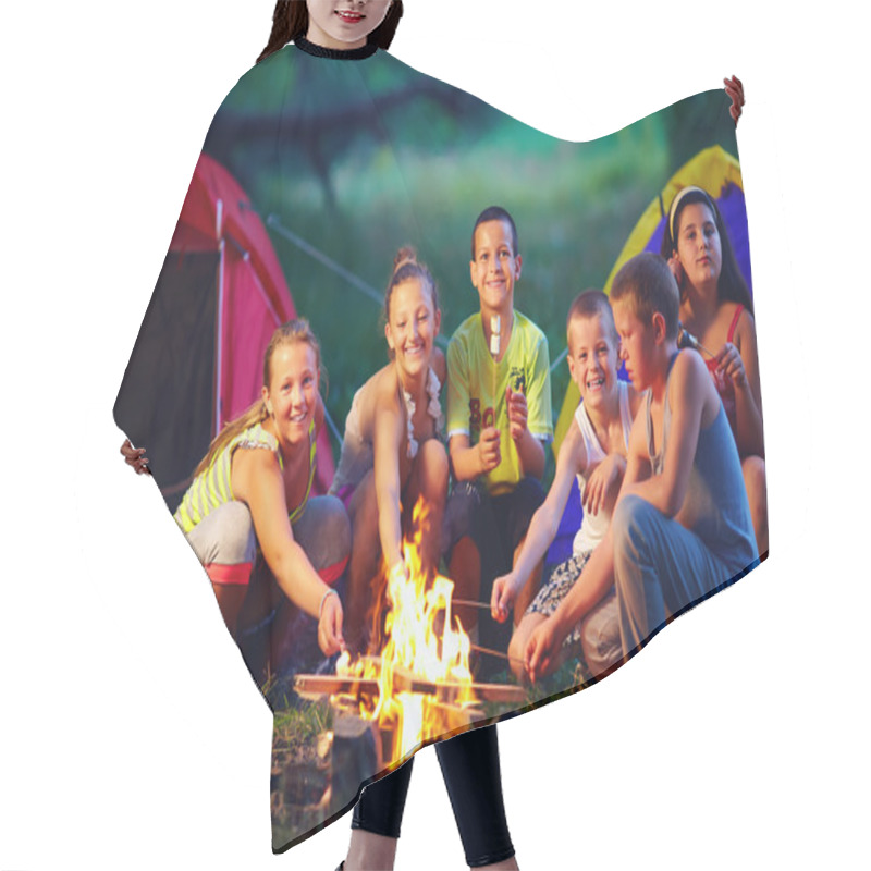 Personality  Group Of Happy Kids Roasting Marshmallows On Campfire Hair Cutting Cape