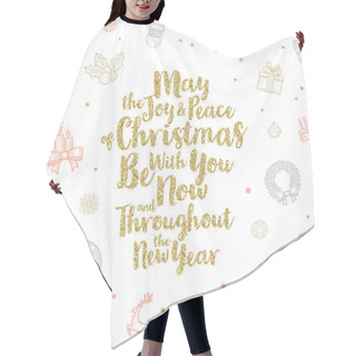 Personality  Christmas Greeting Card With Calligraphic Glitter Gold Type Design And Christmas Sign And Symbols. Hair Cutting Cape