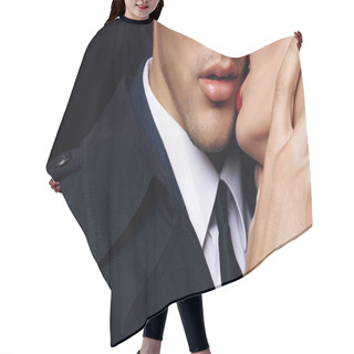 Personality  Beautiful Sensual Impassioned Couple. Office Love Story Hair Cutting Cape