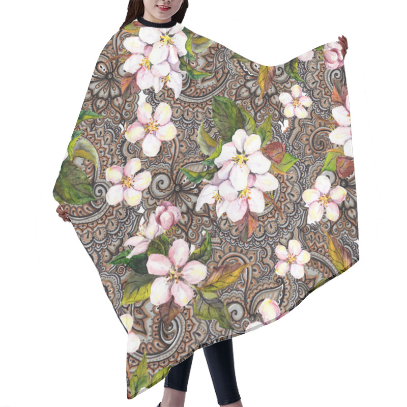 Personality  Sakura cherry, apple tree flowers on ornamental background. Floral seamless pattern. hair cutting cape