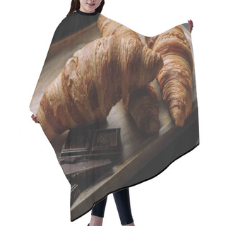 Personality  Close Up View Of Chocolate And Croissants On Wooden Tray Hair Cutting Cape