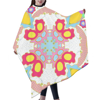 Personality  Circular   Pattern Of Colored Floral Motif, Leaves  On A  White   Background.  Hair Cutting Cape
