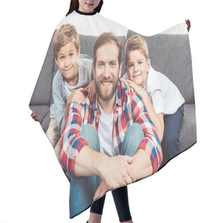 Personality  Happy Father With Sons Hair Cutting Cape