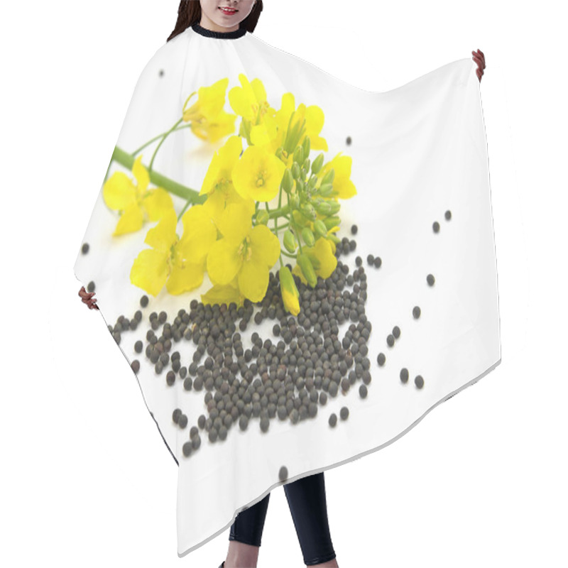 Personality  Rapeseed Flowers And Ripe Seeds Isolated Against A White Background Hair Cutting Cape