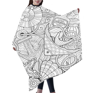 Personality  Vector Coloring Book. Coloring Book For Adult. Summers Sea Hair Cutting Cape