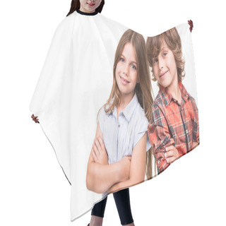 Personality  Kids Posing Over White Hair Cutting Cape