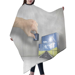 Personality  Composite Image Of Hand Building Wall Hair Cutting Cape