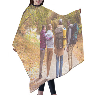 Personality  Young Backpackers In Autumn Forest Hair Cutting Cape