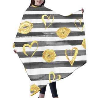 Personality  Seamless Pattern With Gold Lips Kisses And Hearts Hair Cutting Cape