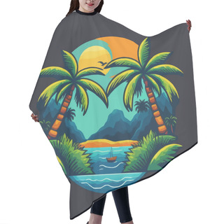 Personality  Tropical Island Palms Logo Beach Travel Retro Postcard Sea Sand Ocean Summer Vacation Sunset Hair Cutting Cape