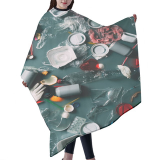 Personality  Top View Of Trash And Leftovers Flowing In Water, Environment Protection Concept Hair Cutting Cape