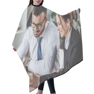 Personality  Happy Financiers Stacking Coins On Table In Office Hair Cutting Cape