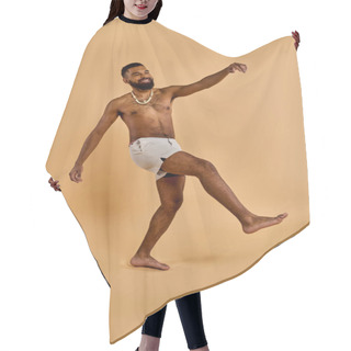 Personality  A Shirtless Man With A Beard Joyfully Dances In The Vast Desert, Moving To An Unseen Beat With His Bare Feet Kicking Up Dust. Hair Cutting Cape