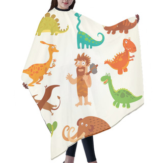 Personality  Set Funny Prehistoric Animals. Cartoon Character Hair Cutting Cape