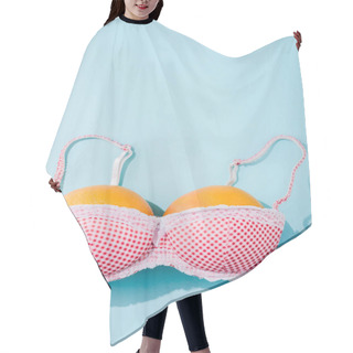 Personality  Top View Of Bra With Two Oranges On Blue With Copy Space, Breasts Concept Hair Cutting Cape