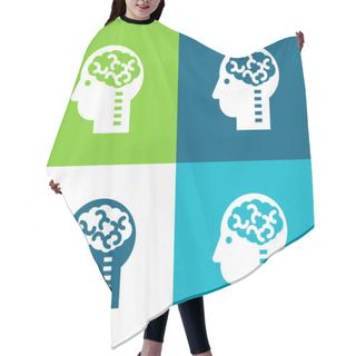 Personality  Brain In Head Flat Four Color Minimal Icon Set Hair Cutting Cape