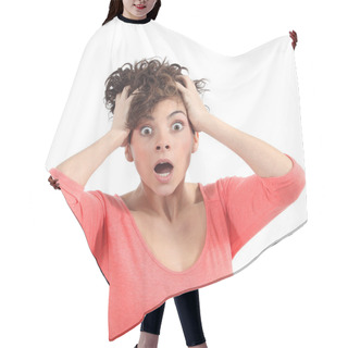 Personality  Scared Woman With Her Hands On The Head And Opened Mouth Hair Cutting Cape