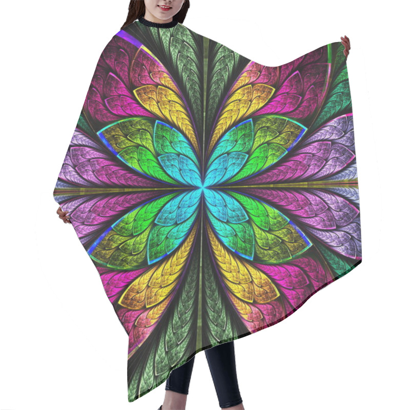Personality  Symmetrical multicolor fractal flower in stained glass style. hair cutting cape
