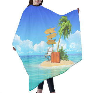 Personality  Tropical Island With Chaise Lounge, Suitcase, Wooden Signpost, P Hair Cutting Cape