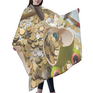 Personality  Ceramic Broken Piggy Bank. Metal Shiny Coins. Hair Cutting Cape