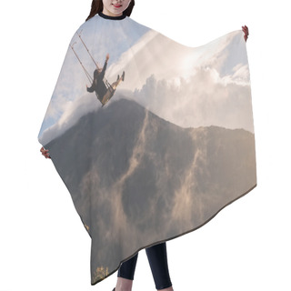Personality  Silhouette Of An Young Happy Woman On A Swing Hair Cutting Cape