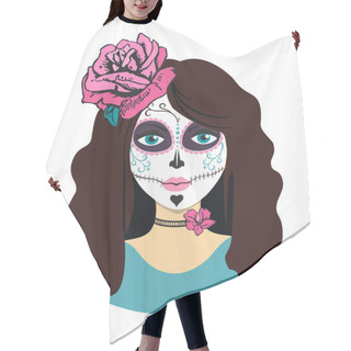 Personality  Day Of The Dead Girl. Female Character With Mexican Catrina Makeup Hair Cutting Cape