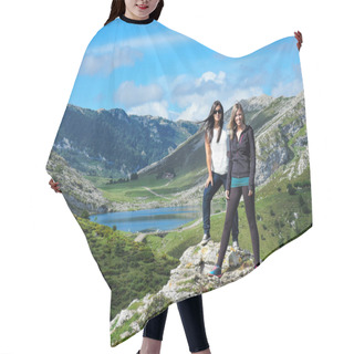 Personality  Two Friends In Front Of Covadonga Lagoon In Asturias, Spain Hair Cutting Cape