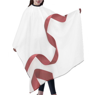 Personality  Top View Of Satin Burgundy Decorative Curved Ribbon Isolated On White Hair Cutting Cape