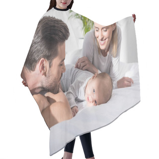 Personality  Parents With Baby Boy Hair Cutting Cape
