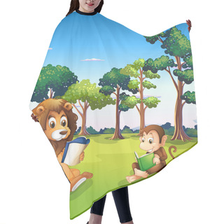 Personality  A Monkey And A Lion Reading Books Hair Cutting Cape
