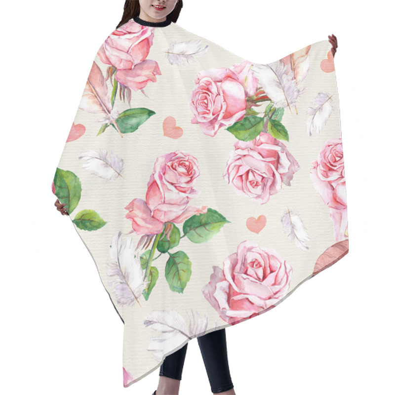 Personality  Rose Flowers, Feathers And Hearts. Repeating Retro Floral Pattern. Vintage Hair Cutting Cape