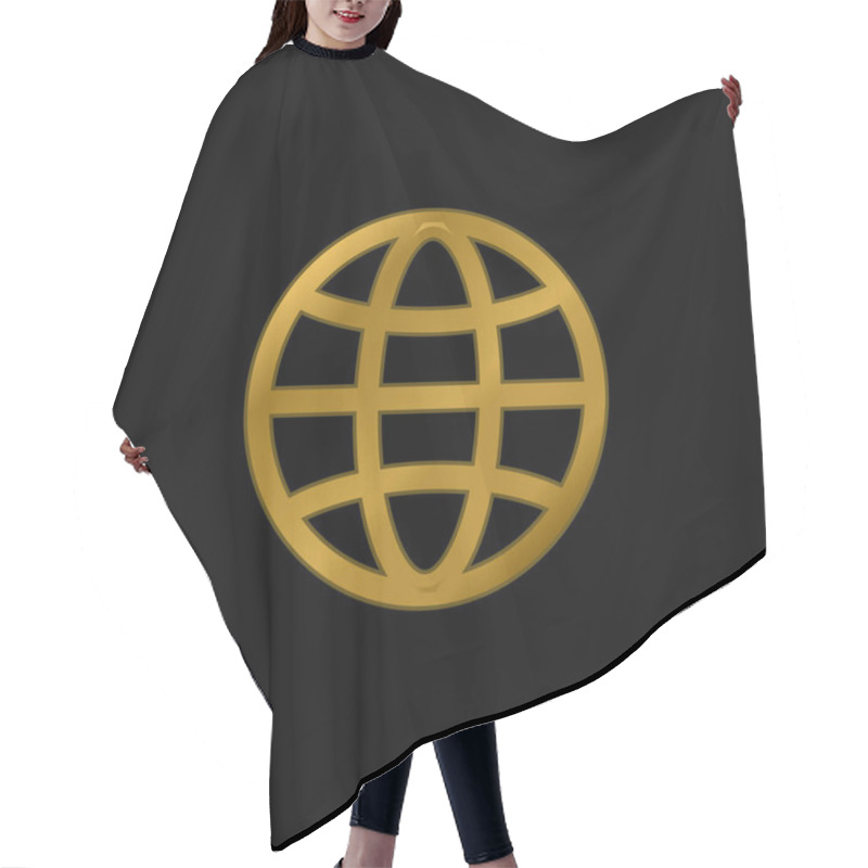 Personality  Big Globe gold plated metalic icon or logo vector hair cutting cape