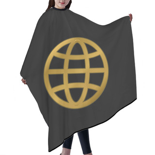Personality  Big Globe Gold Plated Metalic Icon Or Logo Vector Hair Cutting Cape