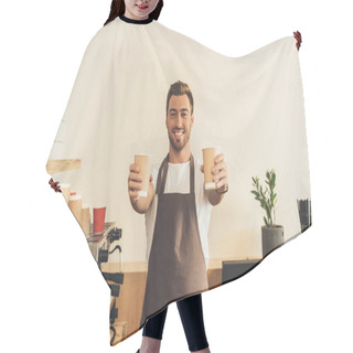 Personality  Barista Showing Coffee To Go Hair Cutting Cape