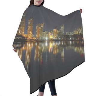 Personality  Dark Cityscape With Illuminated Buildings With Reflection On Water At Night Hair Cutting Cape
