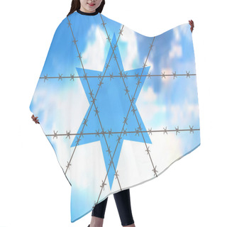 Personality  David Star At Blue Sky - Orthodox Sign As The Interweaving Of Barbed Wire. Concept For Anti-Semitism, Jewish Memory Day Hair Cutting Cape