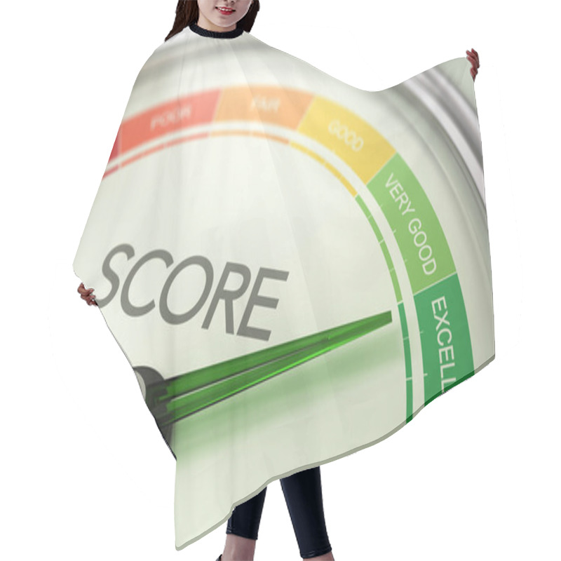 Personality  3D Illustration Of A Conceptual Gauge With Needle Pointing To Excellent. Business Credit Score Concept. Hair Cutting Cape