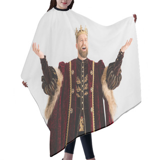 Personality  Handsome King With Crown Screaming Isolated On Grey Hair Cutting Cape