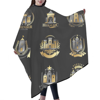Personality  Ancient Fortresses Emblems Set. Heraldic Coat Of Arms, Vintage Vector Logos Collection. Hair Cutting Cape